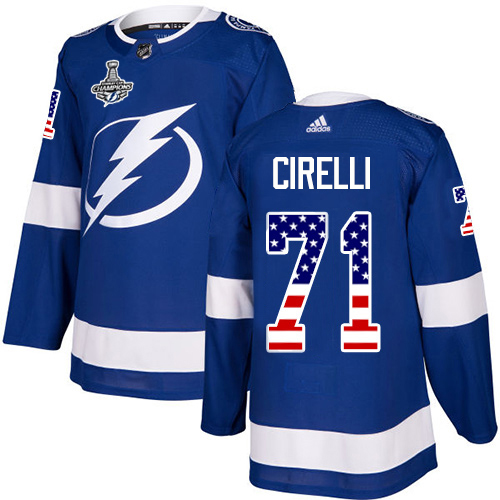 Adidas Tampa Bay Lightning Men #71 Anthony Cirelli Blue Home Authentic USA Flag 2020 Stanley Cup Champions Stitched NHL Jersey